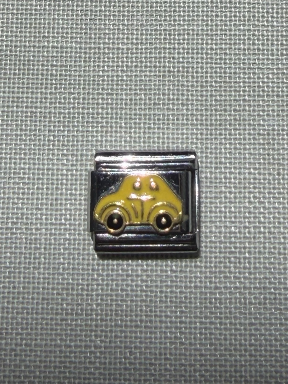 Yellow Bug Car VW Bug Italian Charm Bracelet Link Stainless Steel Enamel 9mm